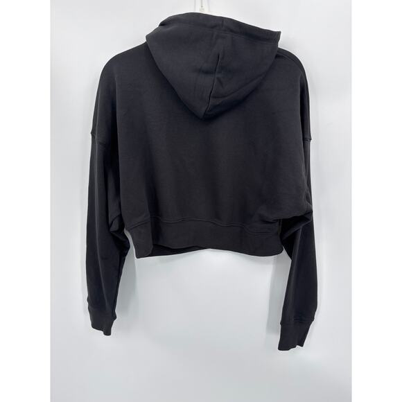 Puma Black Cropped Logo Hoodie French Terry Long Sleeve Sweatshirt Large NWT - Picture 4 of 7